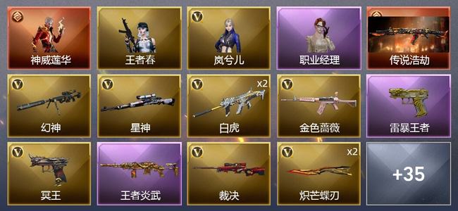 穿越火线（CF）1传说角色 1传说武器 12王者武器 38V武器 2V角色 18皮肤 可排位 宗师