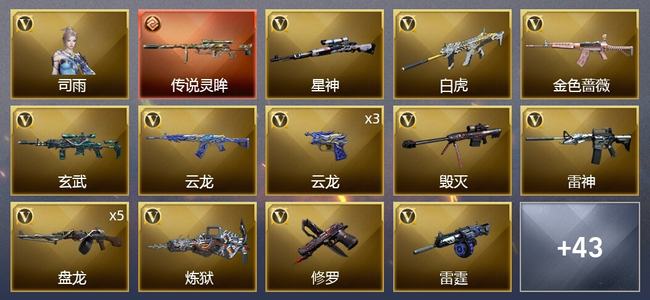 穿越火线（CF）1传说武器 1王者武器 53V武器 1V角色 13皮肤 可排位 宗师