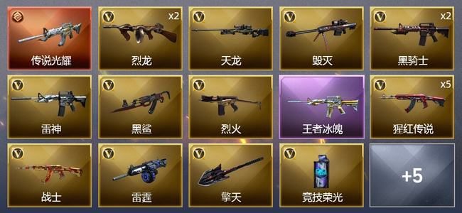 穿越火线（CF）1传说武器 1王者武器 19V武器 1V角色 5皮肤 可排位 新锐