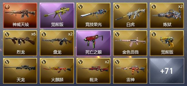 穿越火线（CF）1传说武器 4王者武器 5炫金武器 98V武器 2V角色 24皮肤 可排位 枪王