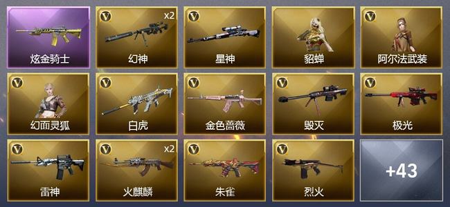 穿越火线（CF）1炫金武器 56V武器 2V角色 16皮肤 可排位