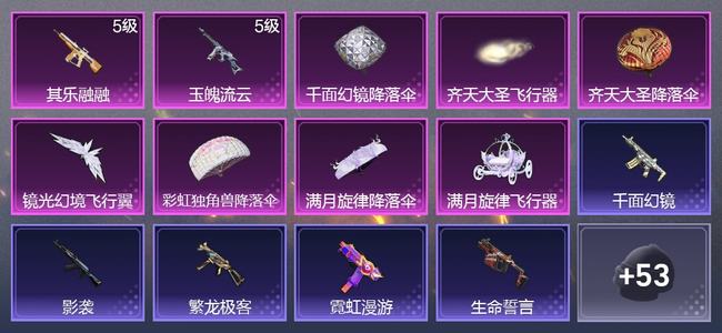 和平精英2升级枪 3尾迹 31枪皮 34套装 1,0512热力 1印记 星钻