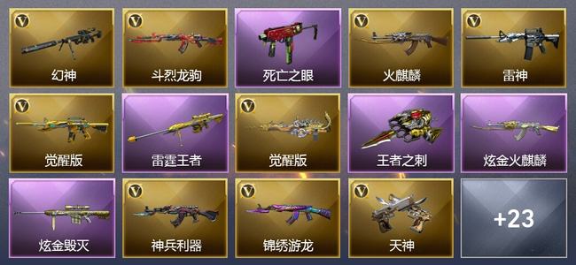 穿越火线（CF）3王者武器 2炫金武器 22V武器 1V角色 2皮肤 可排位 传奇