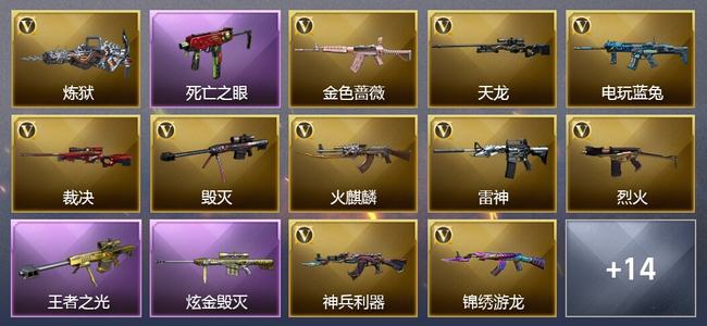 穿越火线（CF）1王者武器 1炫金武器 22V武器 13皮肤 可排位 枪王