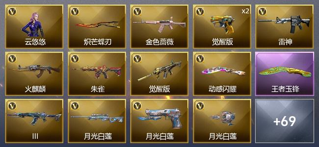 穿越火线（CF）3王者武器 1炫金武器 79V武器 7V角色 20皮肤 可排位