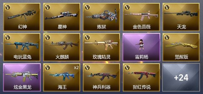 穿越火线（CF）1炫金武器 21V武器 1V角色 5皮肤 可排位