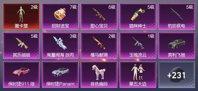 和平精英4载具 8升级枪 9粉装 5尾迹 103套装 4,8693热力 8印记 皇冠