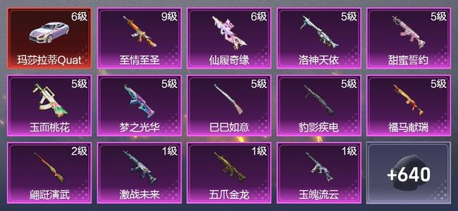 和平精英6载具 13升级枪 15粉装 3尾迹 361枪皮 290套装 13,6761热力 20印记 绝世王牌