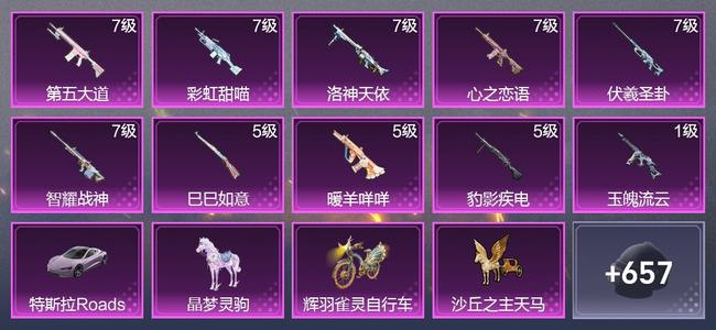 和平精英【苹果版】3载具 10升级枪 39粉装 13尾迹 362枪皮 285套装 13,2907热力 20印记 星钻