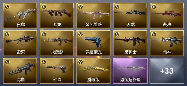 穿越火线（CF）3炫金武器 33V武器 2V角色 20皮肤 可排位 枪王