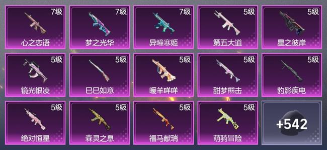 和平精英18升级枪 9粉装 5尾迹 348枪皮 207套装 10,6280热力 18印记 星钻