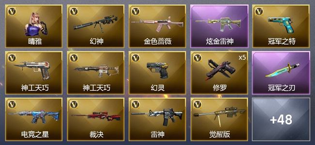 穿越火线（CF）6王者武器 1炫金武器 48V武器 5V角色 29皮肤 可排位 枪王