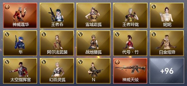 穿越火线（CF）1传说角色 1传说武器 14王者武器 82V武器 10V角色 32皮肤 可排位 枪王