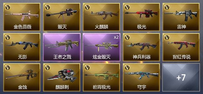 穿越火线（CF）1王者武器 1炫金武器 13V武器 1V角色 5皮肤 可排位 枪王