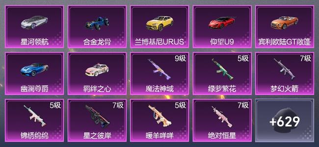 和平精英7载具 16升级枪 12粉装 6尾迹 256套装 12,6330热力 21印记 超级王牌