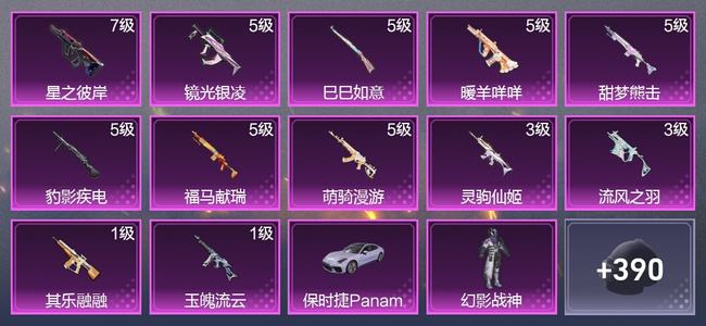 和平精英1载具 12升级枪 8粉装 6尾迹 238枪皮 156套装 7,2218热力 8印记 超级王牌