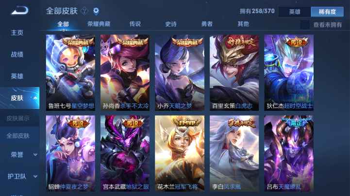 王者荣耀【106英雄258皮肤】V10武则天天鹅星空杀手金貂蝉