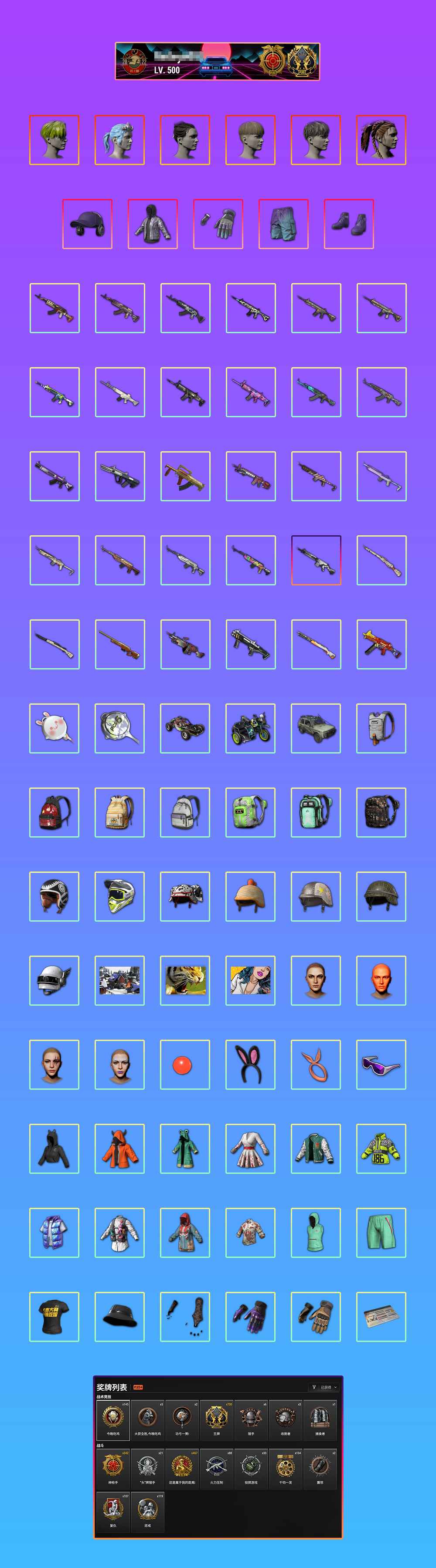 绝地求生（PUBG）500级金标/绿头/赛博大炮