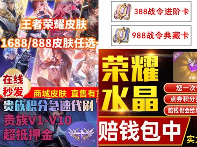 王者荣耀皮肤战令卡水晶包中/升贵族