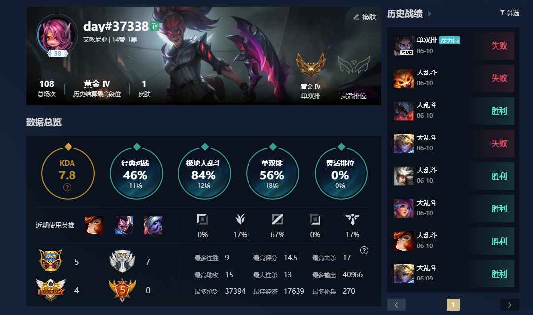 英雄联盟（LOL）【黄金】⭐艾欧尼亚⭐黄金4 有90胜点