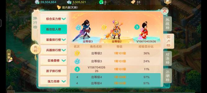 大话西游【时间服1转】新区山河故人等级榜四