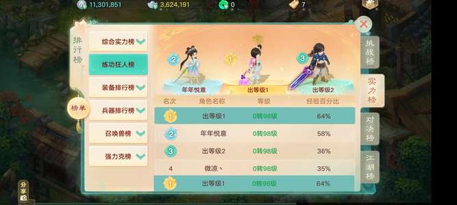 大话西游新区相伴如初三速等级榜一基金号
