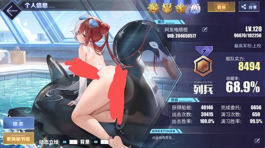 碧蓝航线【120级,68.9收藏率】17个l2d 8900红尖尖 