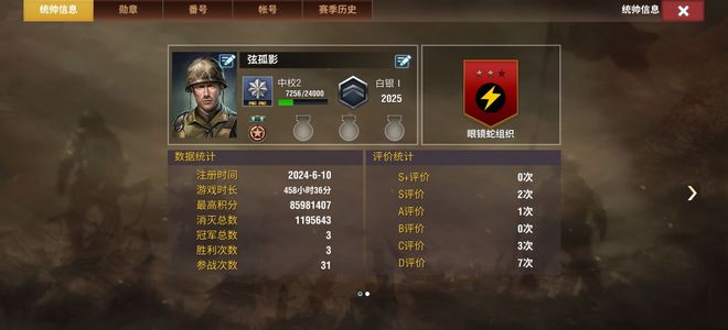 二战风云2【9999级】虎王双官三虎，塔官，兔官白银一
