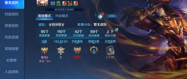 英魂之刃【43级】95英雄110皮肤贵五