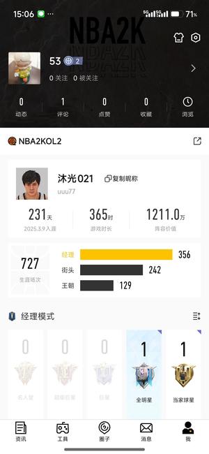 NBA2K OL2（端游）【阵容价值1210,0000万 球员13 满突8 合同费20,0000万】5突林书豪，满加兰满庄神