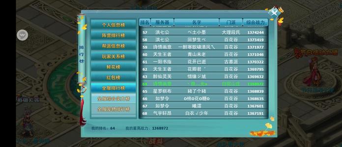 神雕侠侣【白驼.60级】全服排行兔子