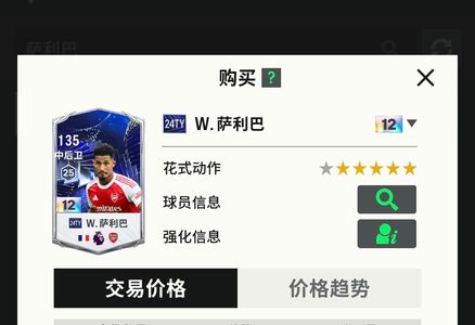 FC Online 足球在线4【24TY 萨利巴 强化12 能力135】24TY萨利巴12阿森纳法国