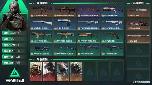 三角洲行动总资产53M 4干员外观 3传说近战 钻石