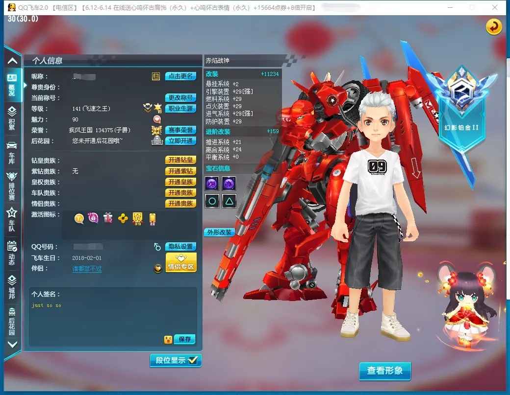 QQ飞车【141级】氪1万多只卖370，T2满配