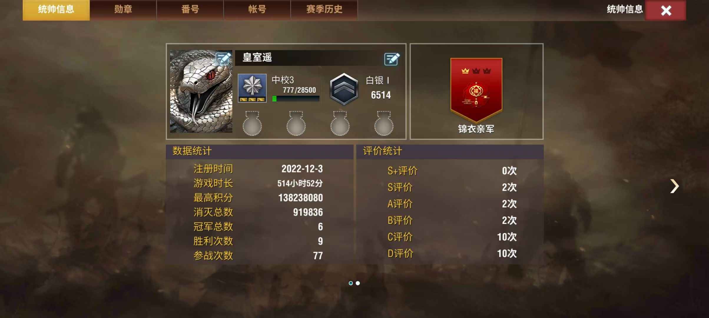 二战风云2【8,8888级】白一虎王神官库存超级多6潘6分