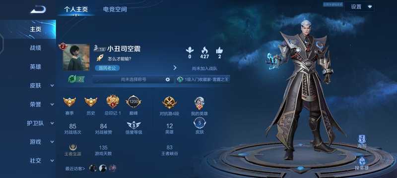 王者荣耀【23级】安q抢先服，金标高胜率司空震