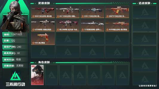 三角洲行动总资产240M 1干员外观 铂金