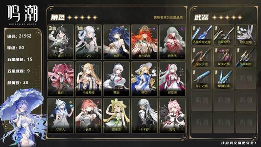 鸣潮【80级】01卡菲凤00奥尤龙珂赞守武