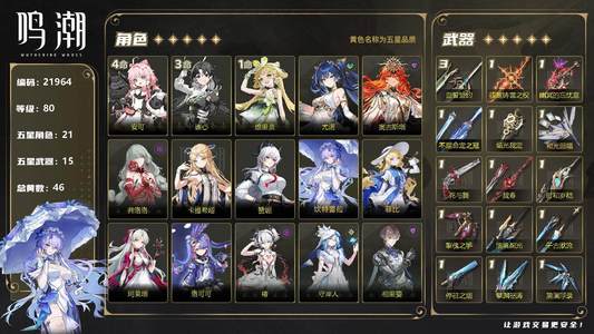 鸣潮【80级】01奥弗卡赞龙珂椿00尤守带
