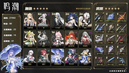 鸣潮【80级】61卡椿21尤01奥龙赞珂守
