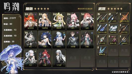 鸣潮【80级】21奥卡11凤01龙00尤武