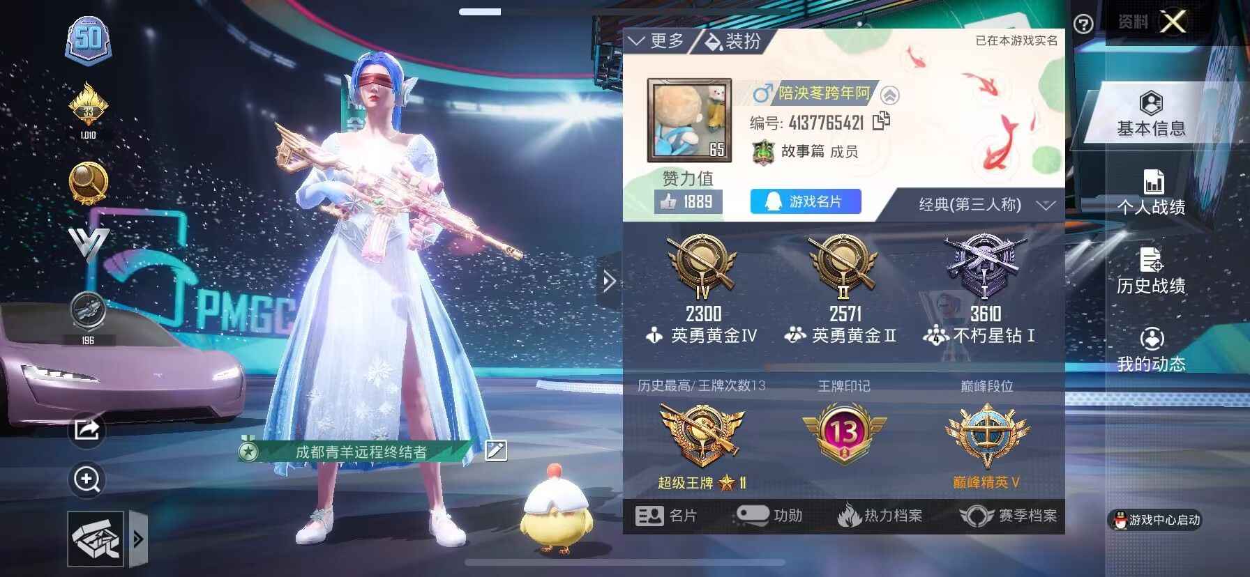 和平精英【苹果版】低调ID，雪国101，王者v8
