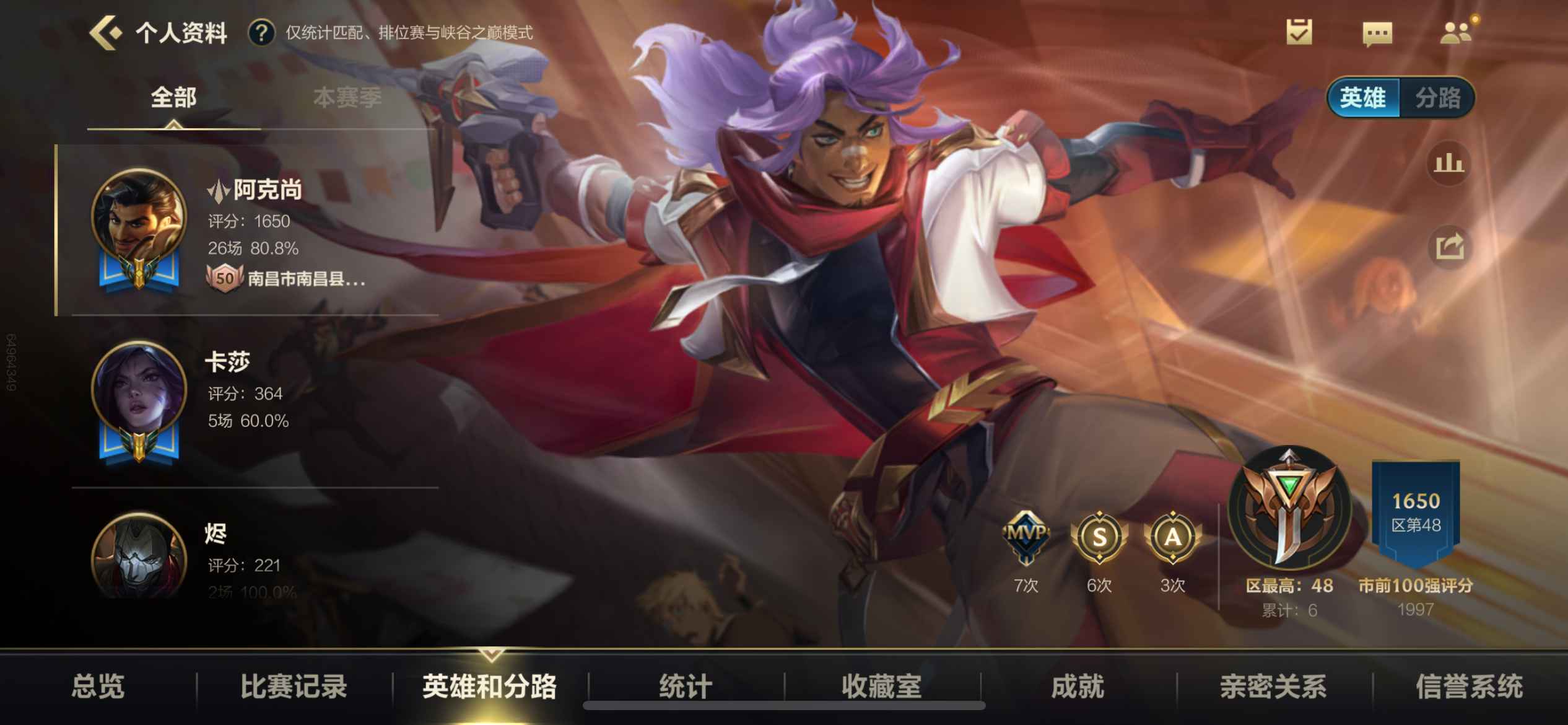 英雄联盟手游（lol手游）【苹果版】【23级】暗星尊烬高胜率阿克尚3w晶石