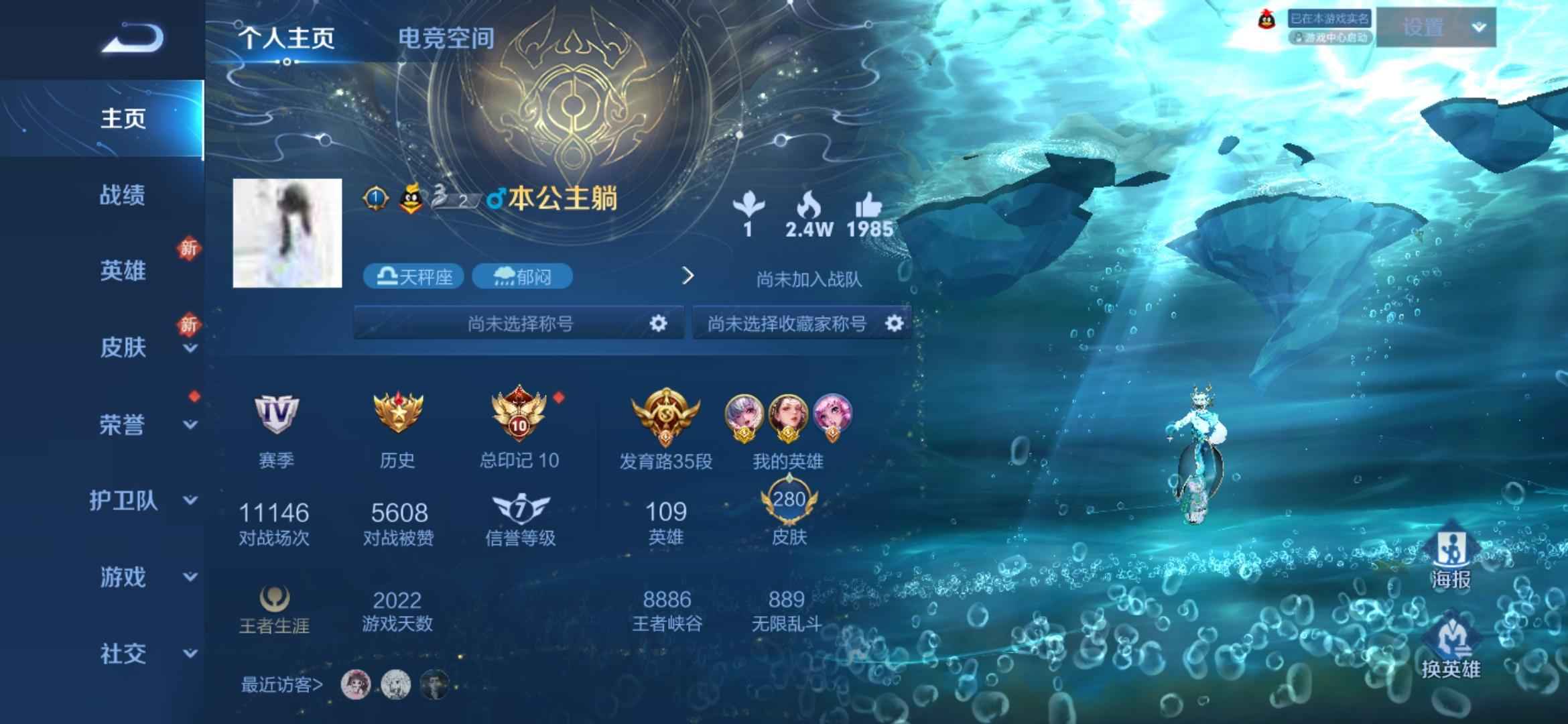 王者荣耀【109英雄280皮肤】小孩在小红书上面买的