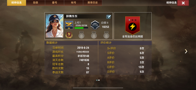 二战风云2【上校1白银2战绩】工作原因没时间玩 下面截图