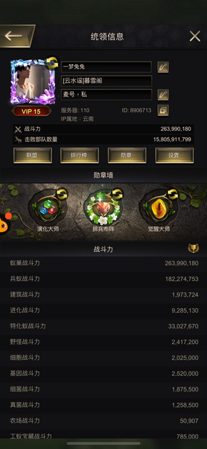 小小蚁国【25级VIP15战力2,6000,0000】盾射，7银剑8亮甲7彭胸