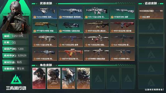 三角洲行动总资产1200M 4干员外观 钻石