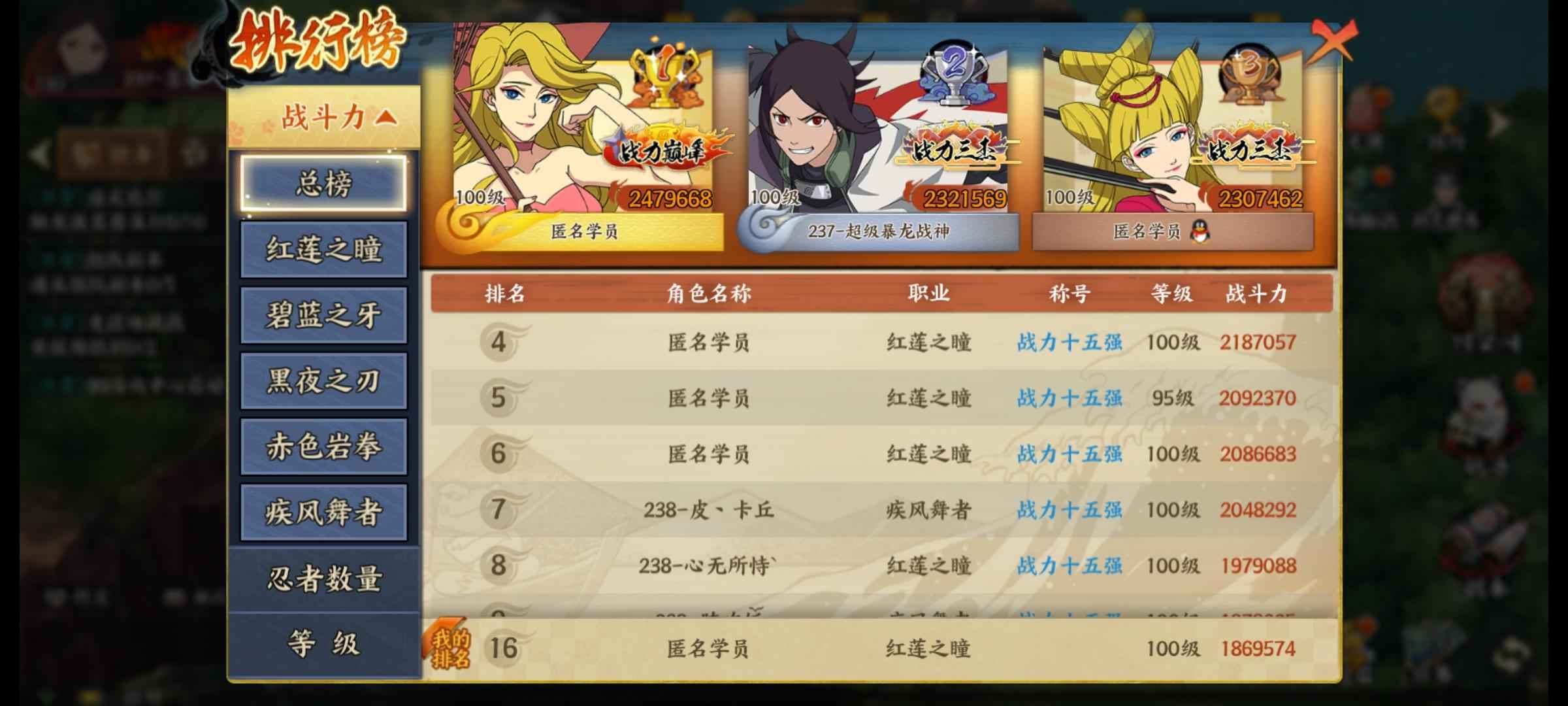 火影忍者OL【100级】榜16，初代号180万战力忍全