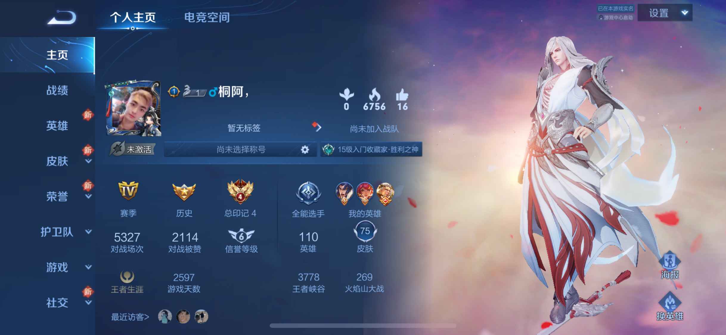 王者荣耀【苹果版】【110英雄75皮肤】纯自己号从s2赛季就玩了