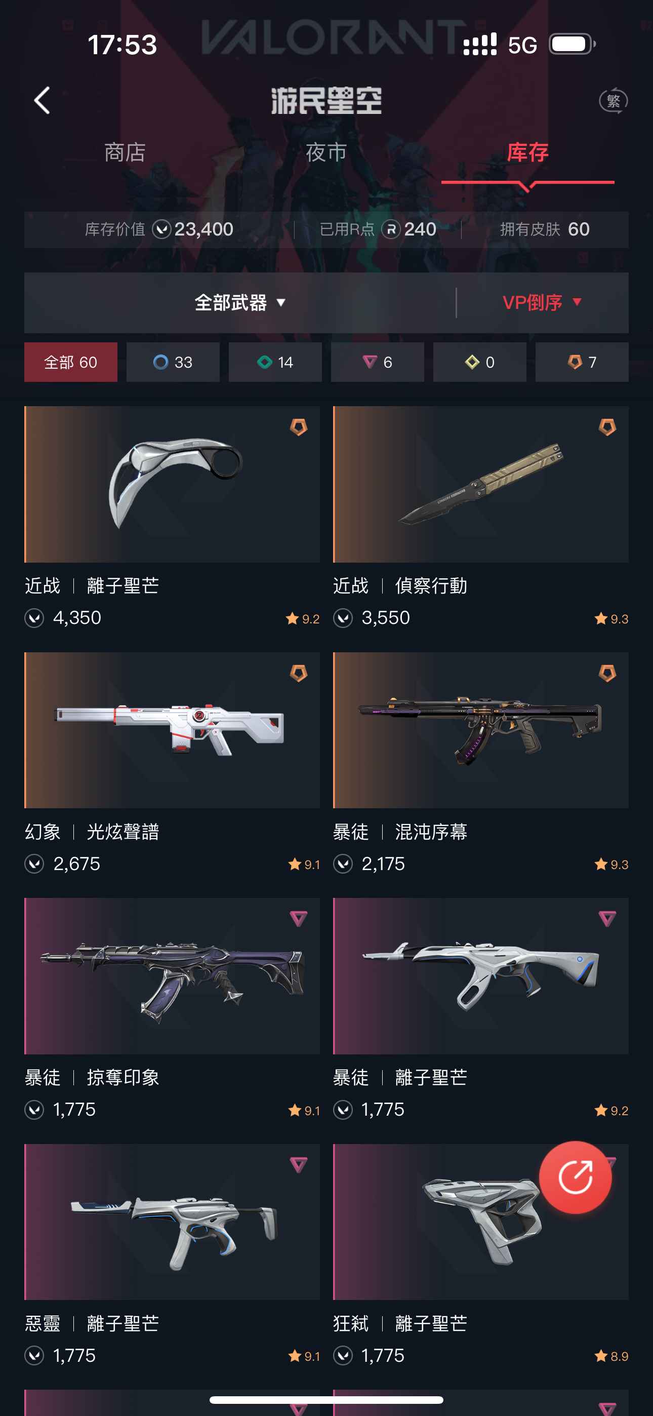 无畏契约（外服）离子全套，侦查蝴蝶刀通行证满级
